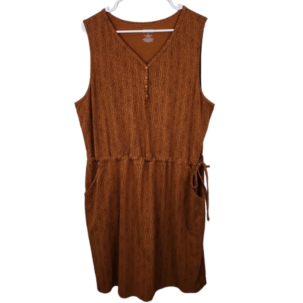 Duluth Trading Co Rust Brown Sleeveless Drawstring Knit Dress